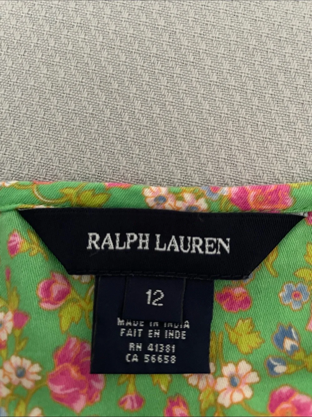 Ralph Lauren Girl’s Green Floral Button-Front Sundress with Pink Accents Size 12